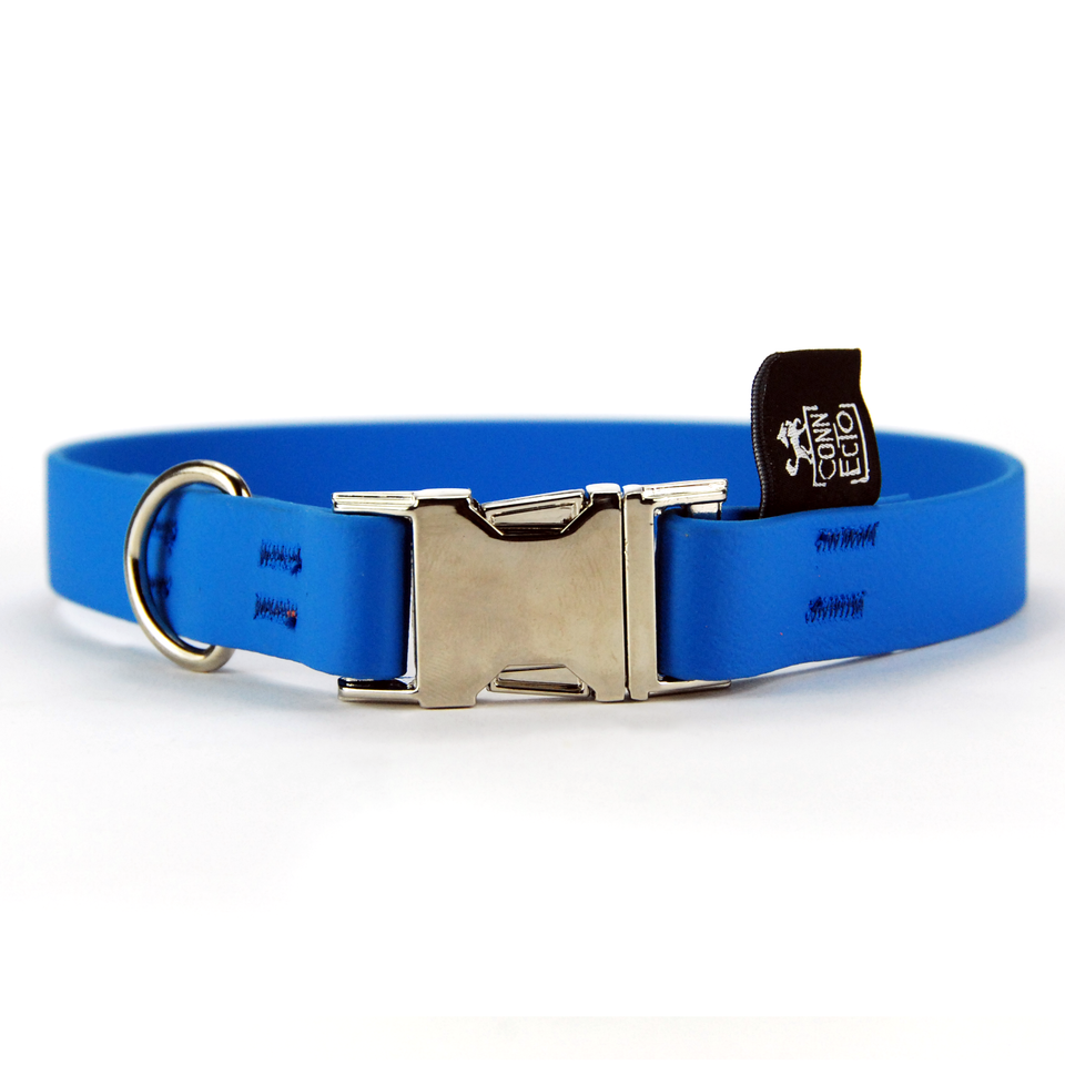 Collare per cani fisso in Biothane Azzurro 20mm x 44,5cm buckle in alluminio - Connecto.dog
