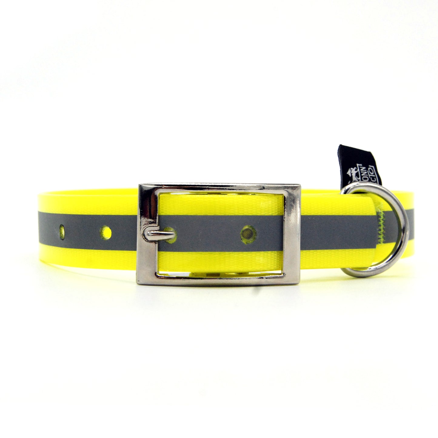 Collare impermeabile 25mm Giallo Fluo con catarifrangente con fibbia in alluminio - Connecto.dog