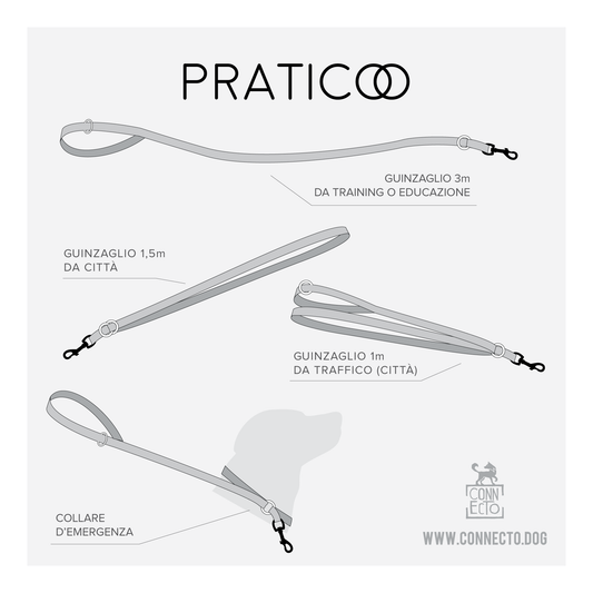 Guinzaglio per cani 3m con Praticoo - Regolabile a 1,5m e 1m - Connecto.dog