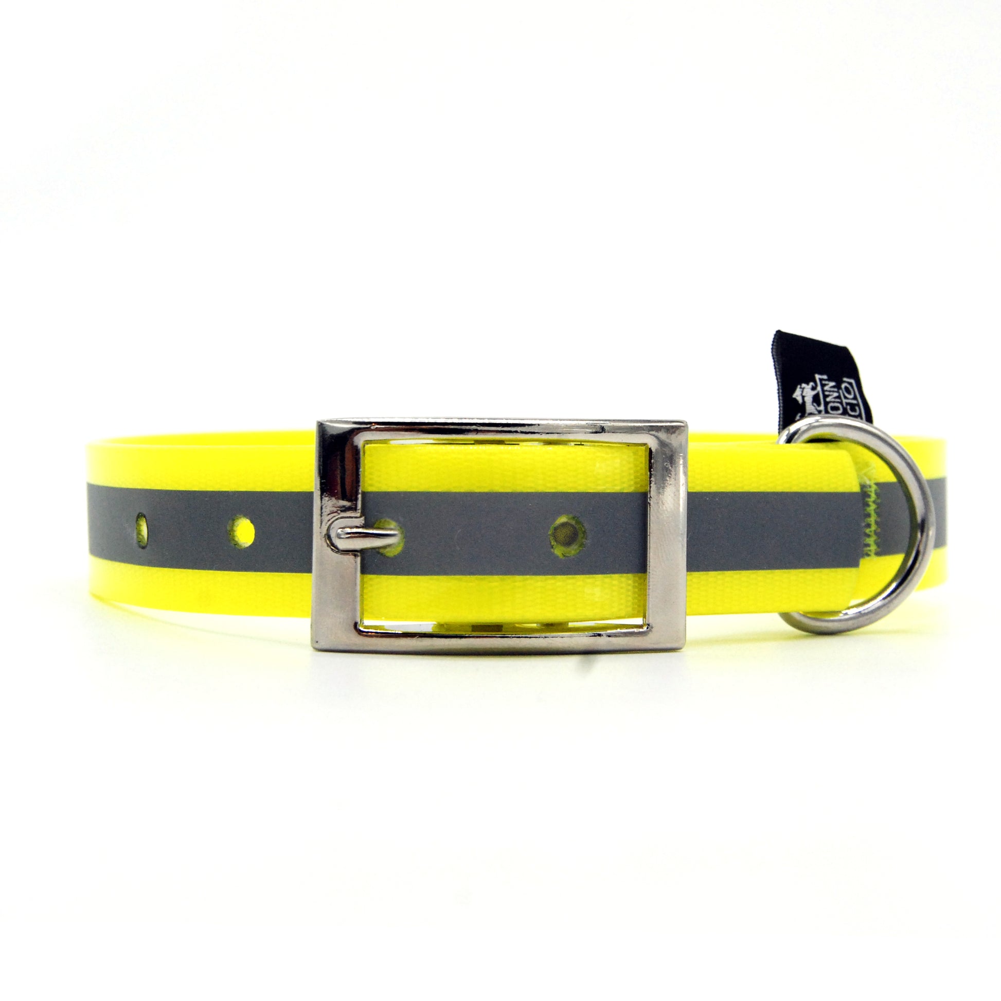 Collare impermeabile 25mm Giallo Fluo con catarifrangente con fibbia in alluminio - Connecto.dog