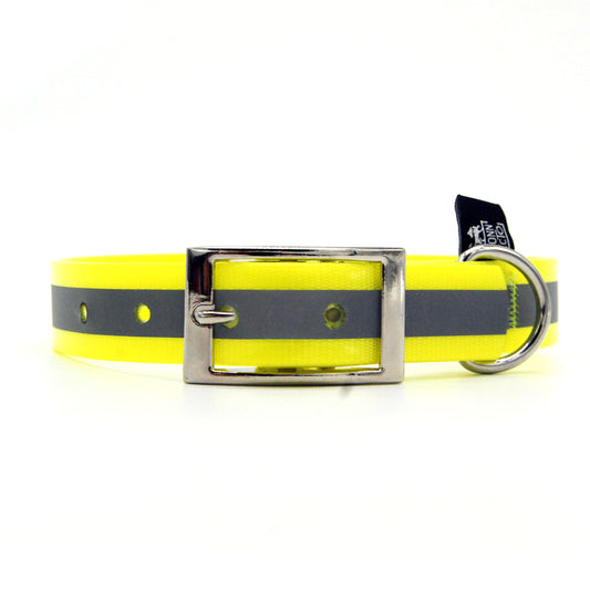 Collare impermeabile 25mm Giallo Fluo con catarifrangente con fibbia in alluminio - Connecto.dog